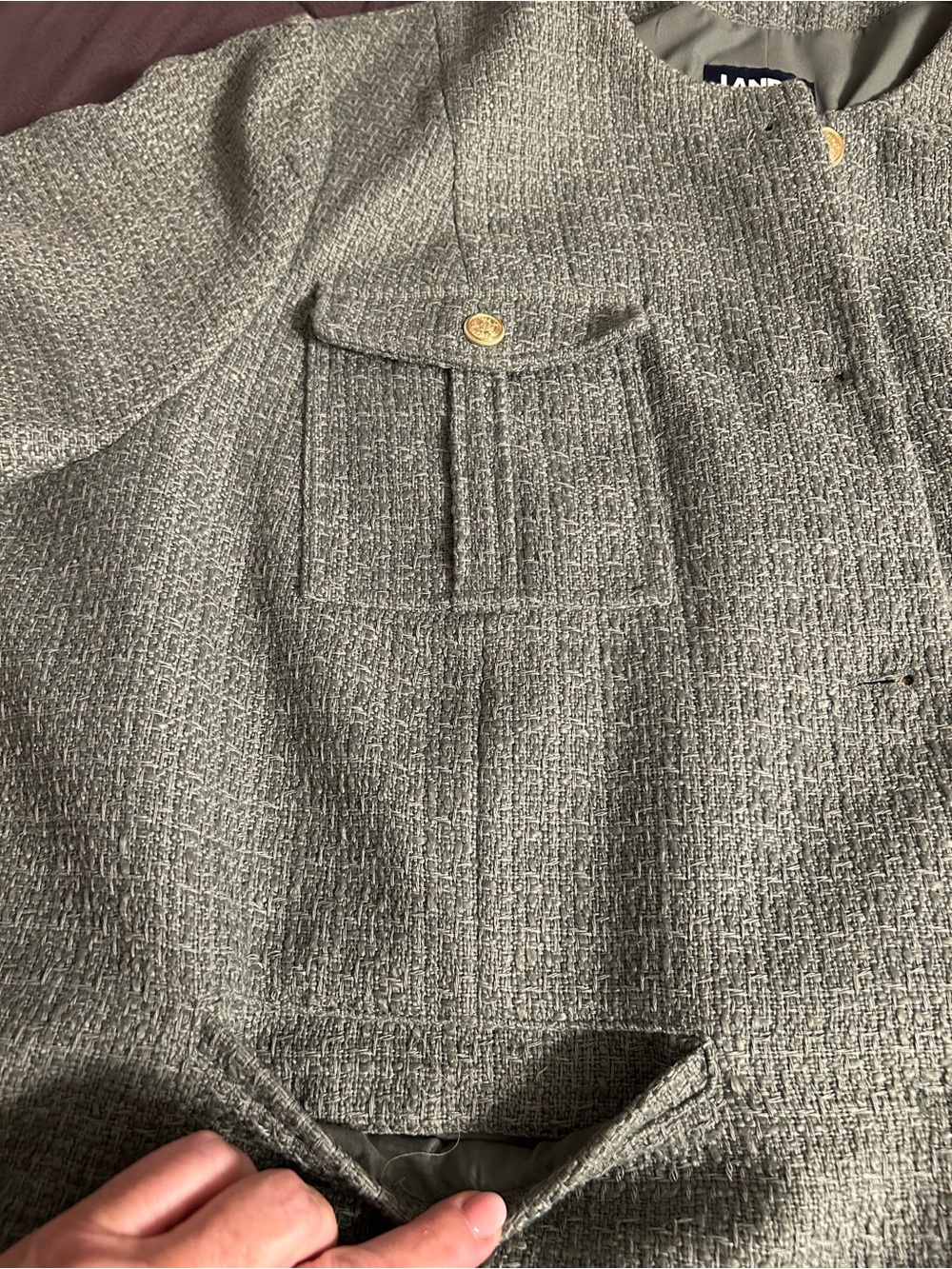 Woven Textured Button-Front Women's suit Jacket in Light Green - Picture 5 of 10